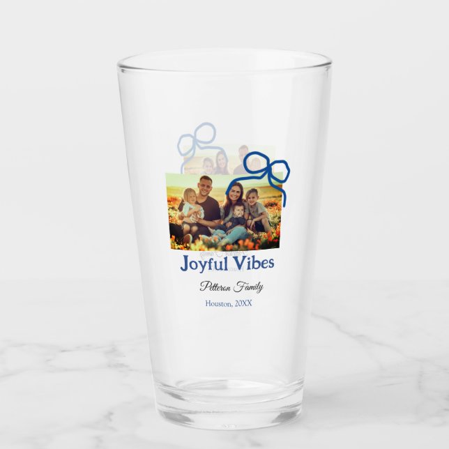 Blauer Bogen fröhliche Vibes fügen Familienname Fo Glas (Vorderseite)