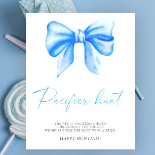 Blauer Bogen - Schnuller Jagd Baby Shower Spiel Poster