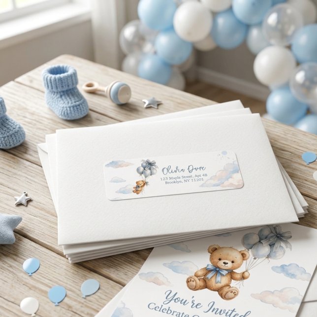 Blauer Bogen Teddybär Ballons Wolken Baby Junge (Von Creator hochgeladen)