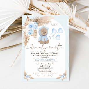 Blauer Boho Bläserbogen Bearly Wait Baby Dusche Einladung