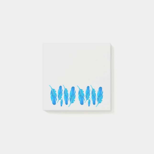 Blauer Boho Federn blau und grau Post-it Klebezettel (Vorderseite)