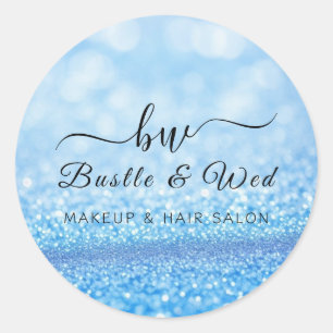 Blauer Bokeh-Schimmer-Make-up-Frisörsalon Runder Aufkleber