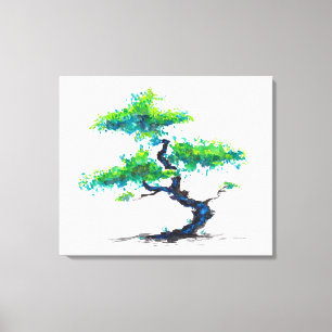 Blauer Bonsaiswatercolor-Leinwand-Druck Leinwanddruck