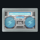 Blauer Boomkasten Rechteckige Gürtelschnalle<br><div class="desc">Hallo,  dieses Design repräsentiert eine blaue Boombox und silberne,  sehr alte Schule und Swagg,  dieses lustige und sehr coole Design ist für Sie gemacht!</div>