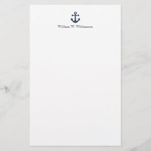 Blauer Boots-Anker-nautischindividueller Name Briefpapier