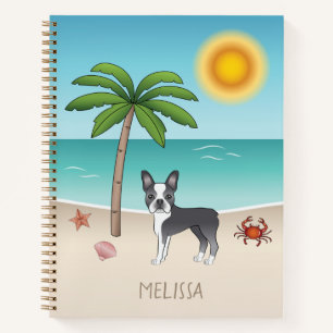 Blauer Boston Terrier an einem tropischen Sommerst Notizbuch