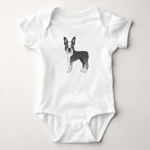Blauer Boston Terrier Süße Cartoon-Hund-Zeichnung Baby Strampler