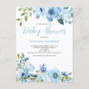 Blauer Botanischer Babydusche Postkarte