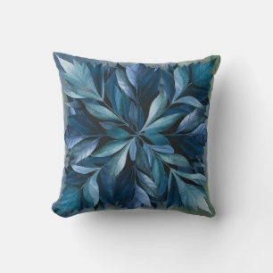 Blauer botanischer Blätter Quadrat Kissen Kissen