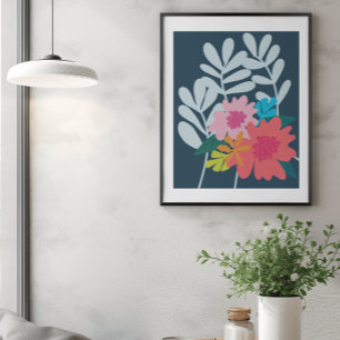 Blauer botanischer Blumenstrauß Blume hübsche Kuns Poster