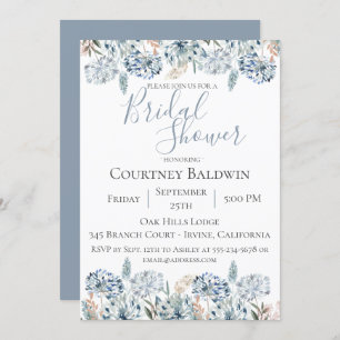 Blauer Botanischer Brautdusche Einladung