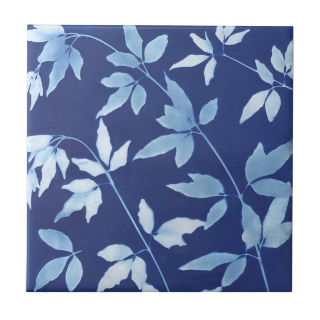 Blauer botanischer Keramik Tile Fliese (Vorderseite)