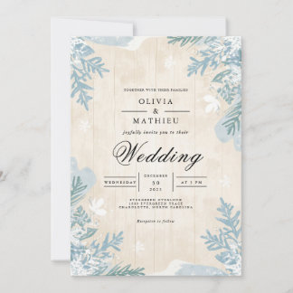 Blauer Botanischer romanischer Hochzeitstag Einladung