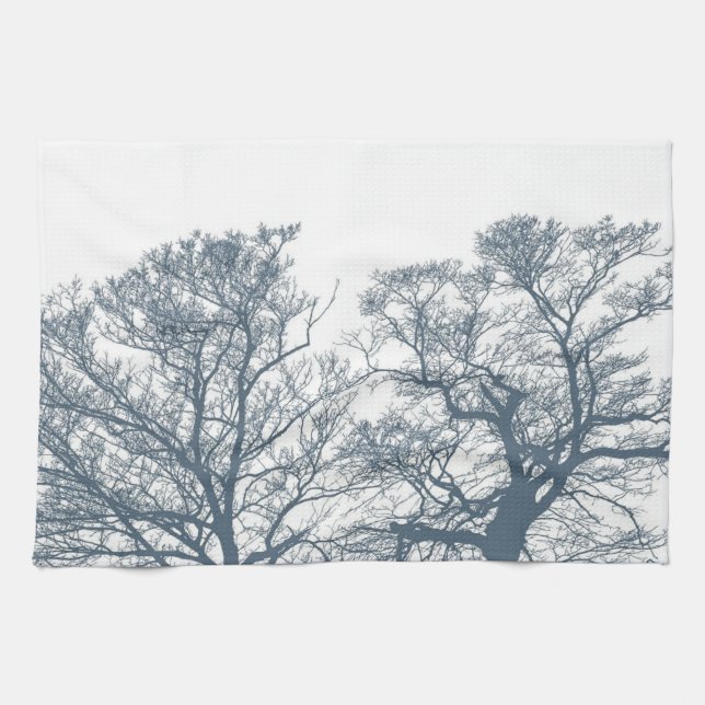 Blauer Bottom Trees Tropical Boho Geschirrtuch (Horizontal)