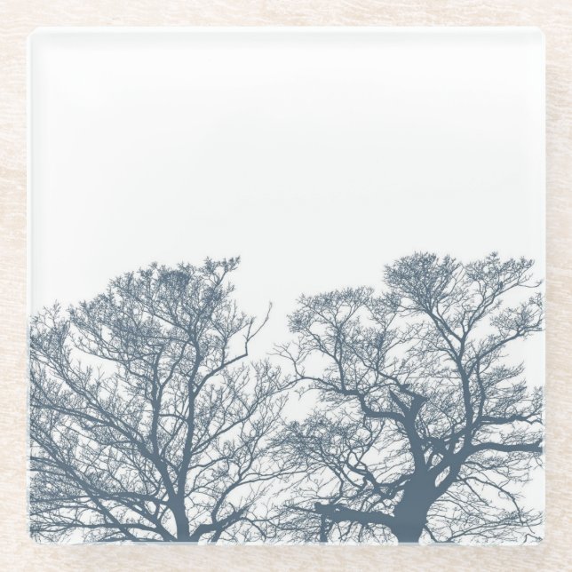 Blauer Bottom Trees Tropical Boho Glasuntersetzer (Vorderseite)