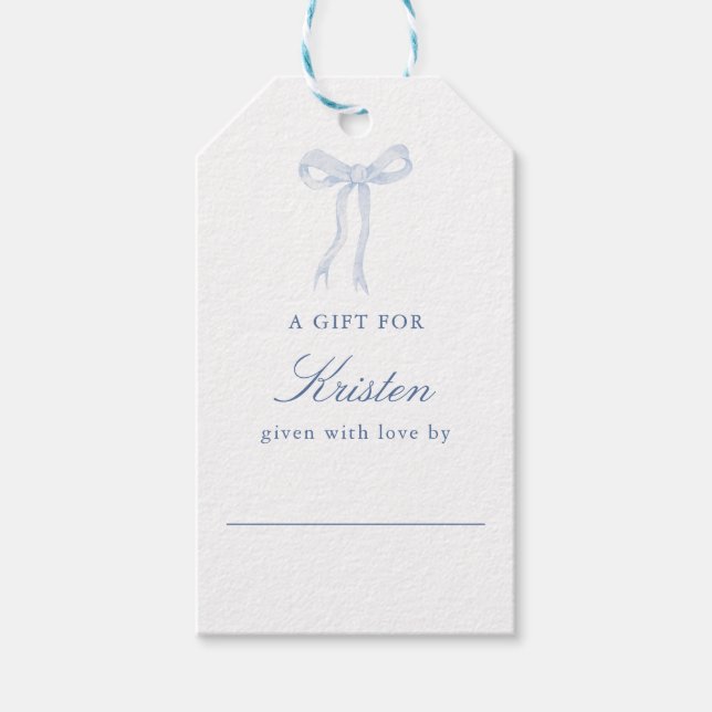 Blauer Bow bindet die Knoten Display-Dusche Geschenkanhänger (Vorderseite)