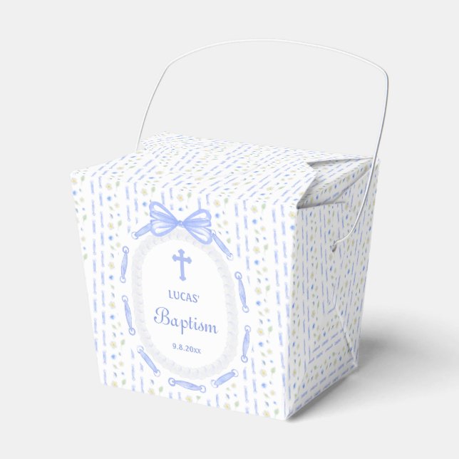 Blauer Bow-Flachband-Rahmen-Blumentaufen herausneh Geschenkschachtel (Vorderseite)