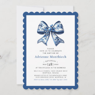 Blauer Bow Ribbon Elegante Taufe Einladung
