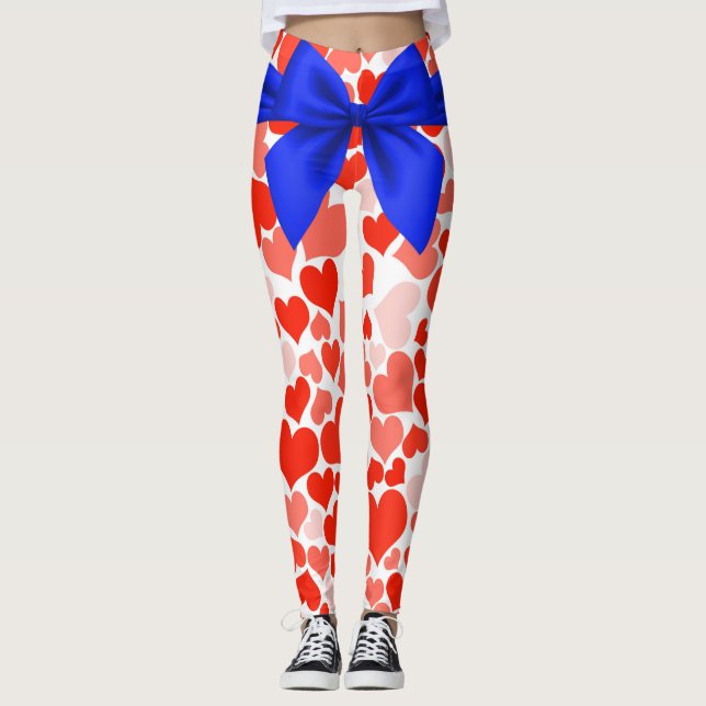 Blauer Bow und rote rosa Herzen  Leggings (Vorderseite)