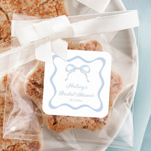 Blauer Bow verbindet das Brautparty des Knotens Quadratischer Aufkleber (Von Creator hochgeladen)