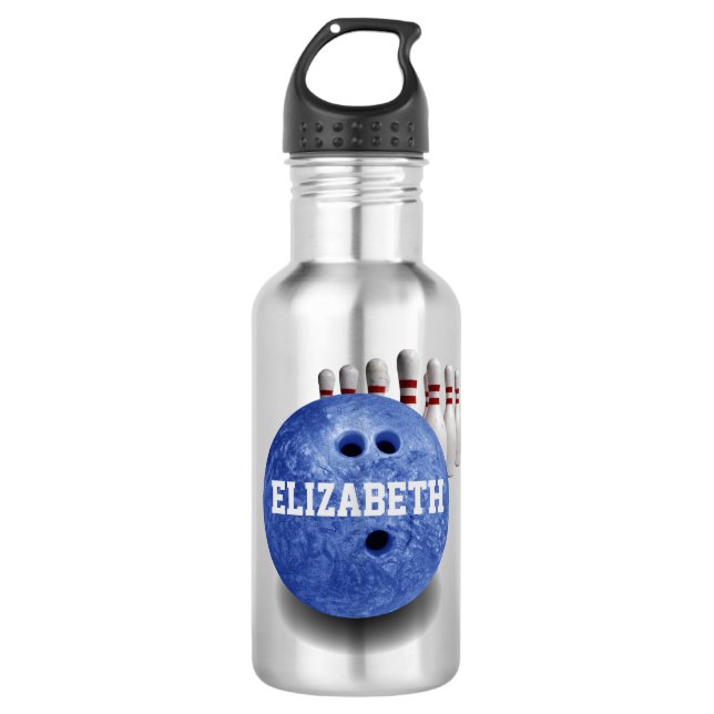 Blauer Bowlings-kundenspezifische Trinkflasche (Vorderseite)