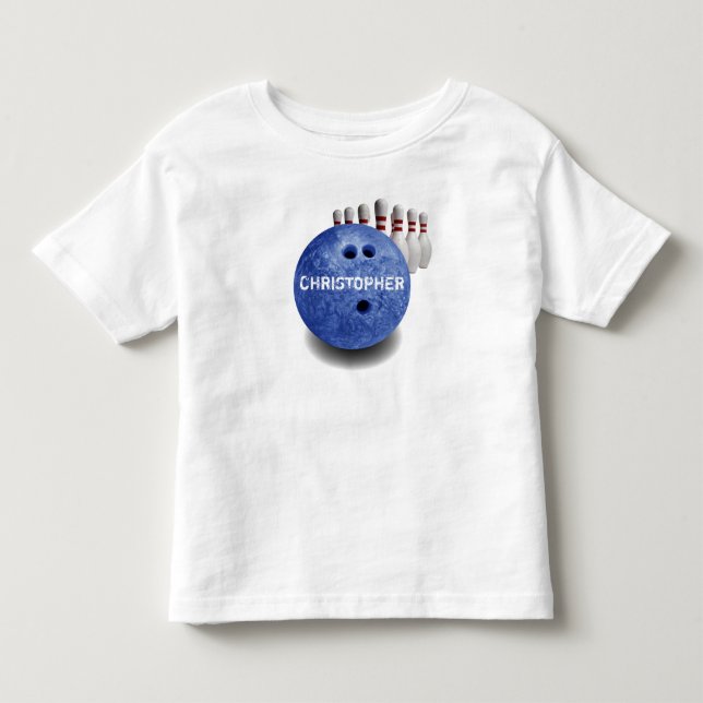 Blauer Bowlings-kundenspezifisches Ball-T-Shirt Kleinkind T-shirt (Vorderseite)