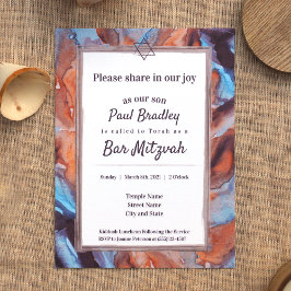 Blauer, brauner Auberginen Bar Mitzvah Einladung