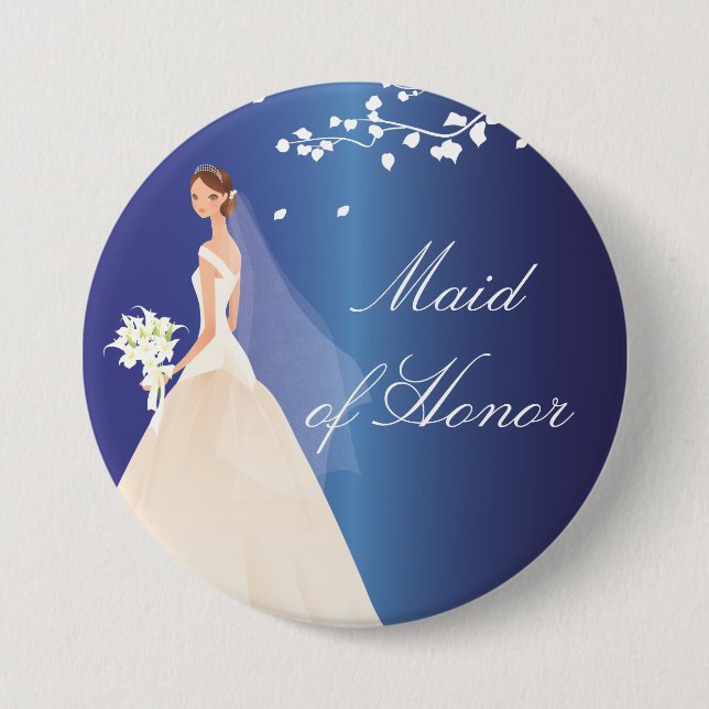 Blauer Braut-Trauzeugin-Brautparty-Knopf Button (Vorderseite)