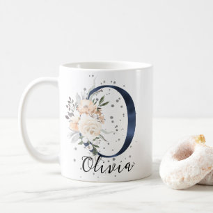 Blauer Brief an die Creme Floral Monogram Kaffeetasse
