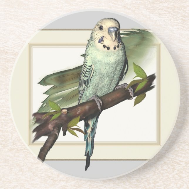 Blauer Budgie Sandstein-Untersetzer Sandstein Untersetzer (Vorne)