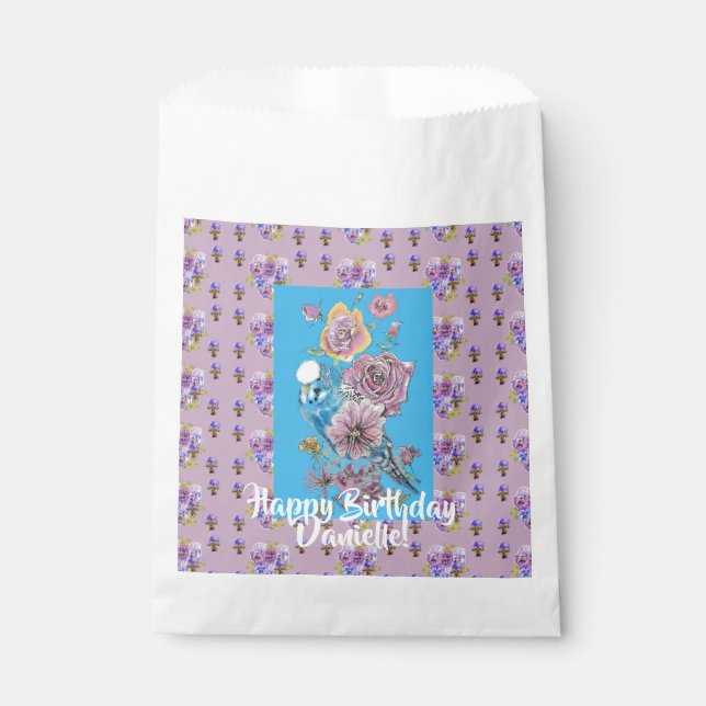 Blauer Budgie Wasserfarbene Girls Gefallen Taschen Geschenktütchen (Vorderseite)