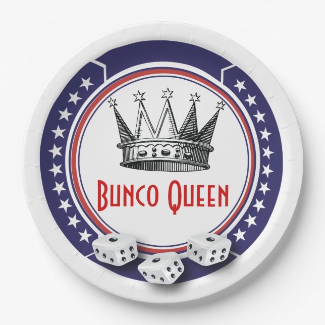 Blauer Bunco Queen Pappteller (Vorderseite)