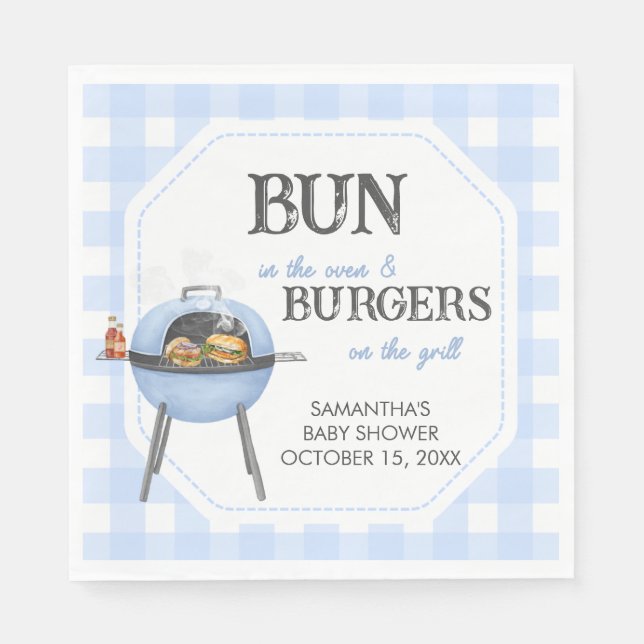 Blauer Burger BBQ Baby Shower Serviette (Vorderseite)