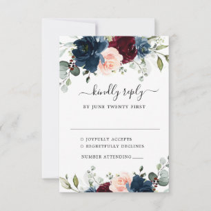 Blauer Burgund-Blütenrosa-Blumenzehen RSVP Karte