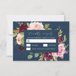 Blauer Burgund Gold Blush Pink Blues Hochzeit RSVP Karte