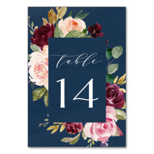 Blauer Burgund Gold Blush Pink Blues Hochzeit Tischnummer