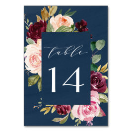 Blauer Burgund Gold Blush Pink Blues Hochzeit Tischnummer