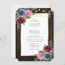 Blauer Burgund Pink Gold Rustikale Holzblume