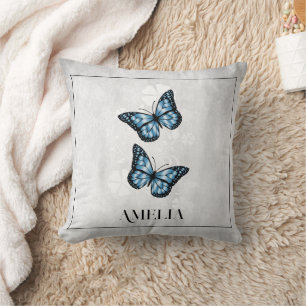 Blauer Butterfly Blumenwirbel Kissen