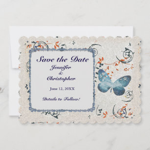 Blauer Butterfly & Leaf Wirbel Save The Date