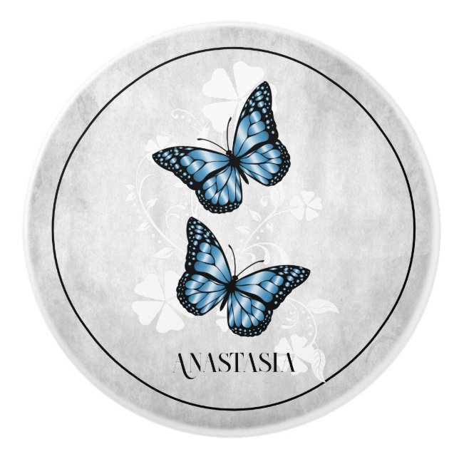 Blauer Butterfly Personalisierte Keramik Knochen Keramikknauf (Vorderseite)