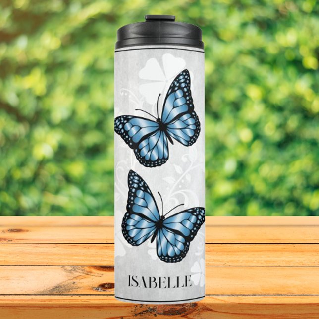 Blauer Butterfly Personalisierter Thermischer Tumb Thermosbecher (Blue Butterfly Floral Personalized Thermal Tumbler)