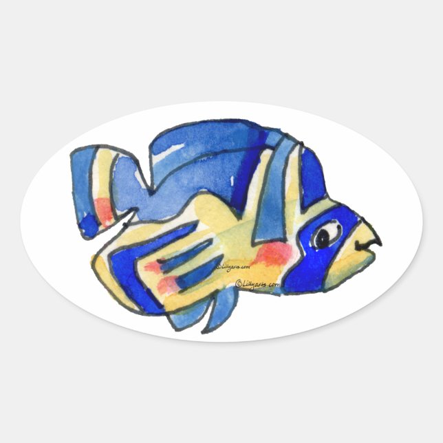 Blauer Butterflyfish Oval Sticker (Vorderseite)
