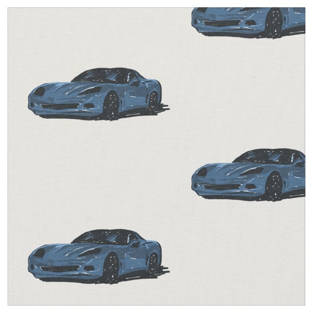 Blauer C6 Korvette Handgezeichnete Sketch-Stoff Stoff (Nahaufnahme)