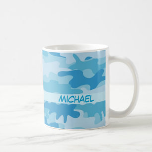 Blauer Camouflage-Tarnungs-Name personalisiert Kaffeetasse