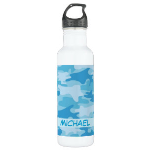 Blauer Camouflage-Tarnungs-Name personalisiert Trinkflasche