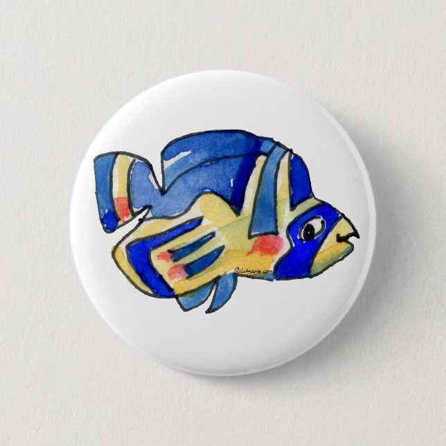 Blauer Cartoon Butterfly Fisch Button (Vorderseite)