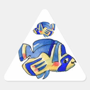 Blauer Cartoon Butterfly Fisch Dreieckiger Aufkleber