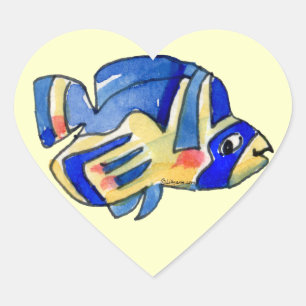 Blauer Cartoon Butterfly Fisch Herz-Aufkleber