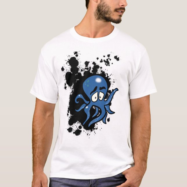 Blauer Cartoon Octopus T-Shirt (Vorderseite)
